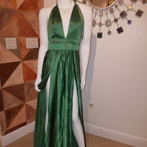 Silk Green Evening Wedding Dress Gown